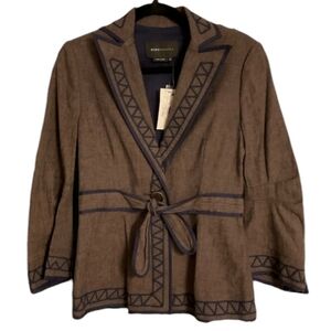 BCBGMaxAzria Brown Pleated Belted Blazer with Blue Accents Womens Size XS